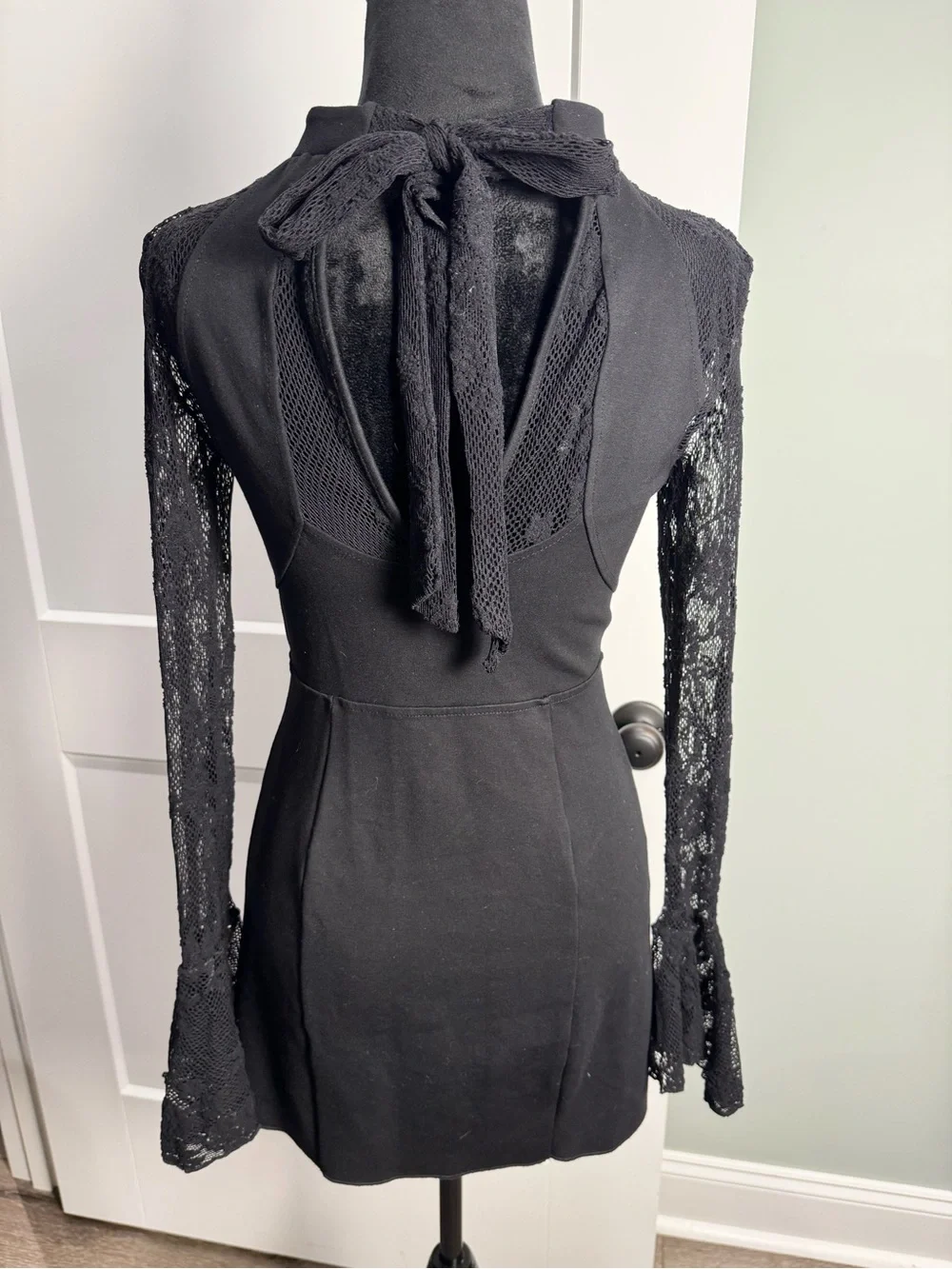 Free people It's Now or Never Mini Dress black sheer crochet bodycon